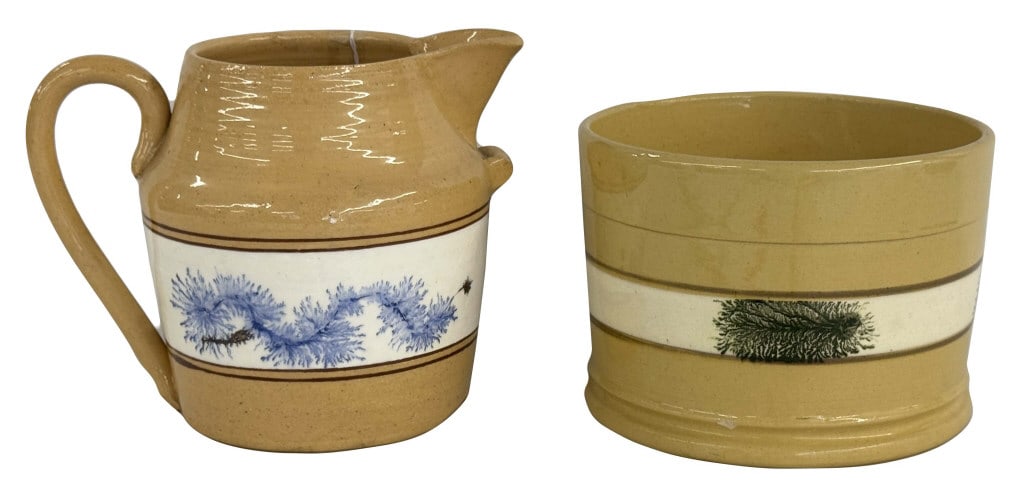 2 PIECES OF YELLOW WARE BOTH WITH MOCHA BANDING: 2 PIECES OF YELLOW WARE BOTH WITH MOCHA BANDING
