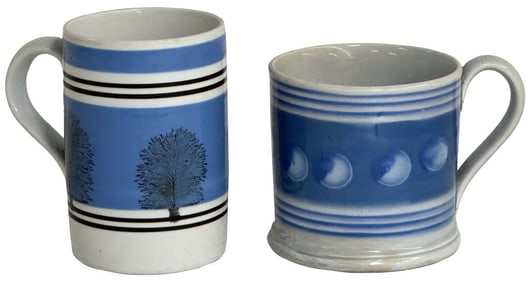 2 MOCHA WARE MUGS INC CATS EYE & SEA WEED 4" & 5" EACH