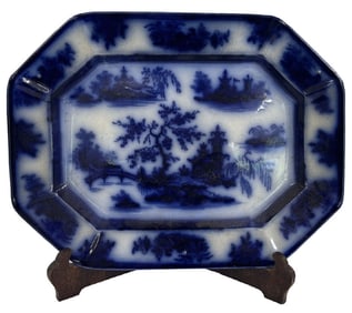 16" FLOW BLUE PLATTER "CHAPOO" PATTERN