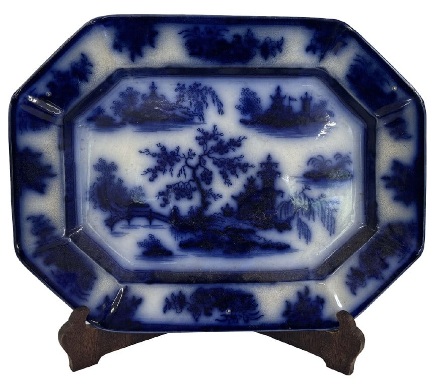 16" FLOW BLUE PLATTER "CHAPOO" PATTERN: 16" FLOW BLUE PLATTER "CHAPOO" PATTERN