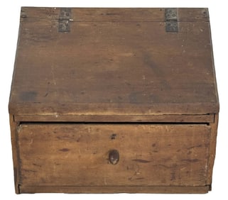 19THC. LIFT LID WALL BOX WITH DRAWER 6" X 19" X 10"