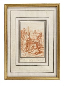 PRINT OR MEZZOTINT ON PAPER, JOHANNE A. PFEFFEL, 1733 "AT THE WELL" 15" X 11" OVERALL