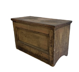 PAINTED PLANK TOP COUNTER / DESK IN HISTORIC FINISH W/ TWO DRAWERS 30" X 48" X 23 3/4"