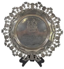 SILVER PRESENTATION TRAY, COLUMBIAN GEN. NOVOA & GEN DECKER 13 1/2"  APPROX. 21.6 TROY OZ