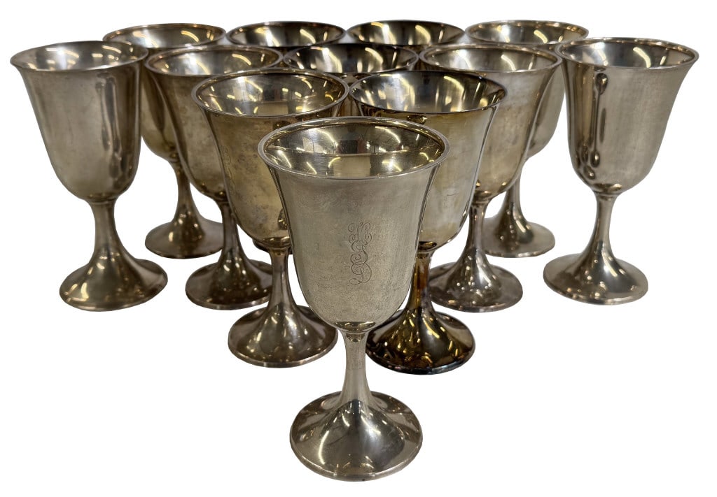 12 STERLING SILVER GOBLETS BY WALLACE, 6 5/8" TALL APPROX. 60 TROY OZ (1 of 5)