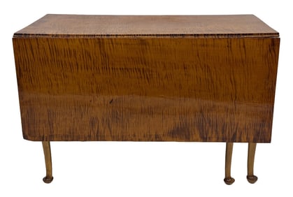 20THC. TIGER MAPLE DROPLEAF TABLE 30" X 45" X 20" CLOSED 59" OPEN