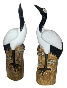 PR OF CHINESE REPUBLIC PERIOD RED CROWN CRANES 16 1/4" TALL