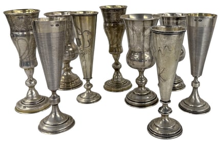 9 ASS'TD. SILVER KIDDISH CUPS, APPROX. 23.5 TROY
