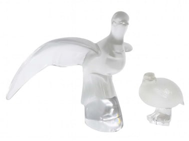 20THC. R. LALIQUE FRENCH CRYSTAL GULL & QUAIL FIGURINES TALLEST 9 3/4"