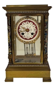 TIFFANY & CO. CRYSTAL REGULATOR CLOCK W/ CHAMPLEVE ACCENTS