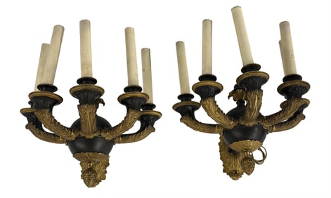 PR OF BRONZE 4 LIGHT CANDLE SCONCES, ELECTRIFIED