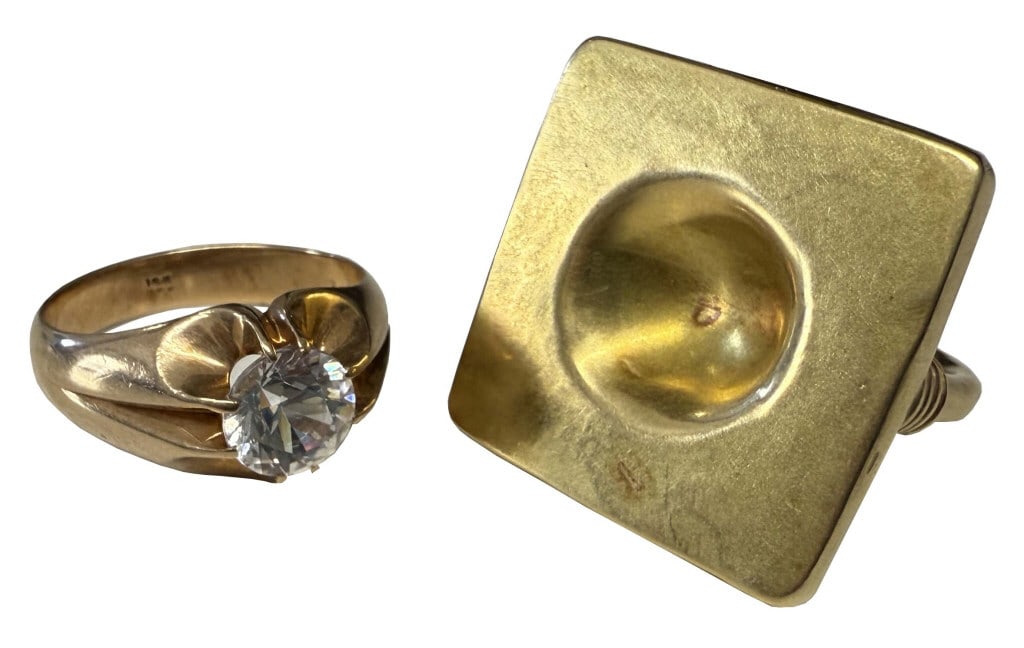 1 -18KT & 1- 14KT GOLD MENS RINGS - RING SIZES 11 1/2 & 12 - 18KT - 12.0 DWT & 14KT 5.9 DWT (1 of 3)