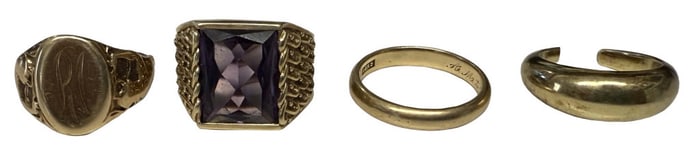 3 - 14KT YELLOW GOLD RINGS & 1- GOLD FILLED W/ AMETHYST MARKED NAPIER - 14KT DWT 10.7