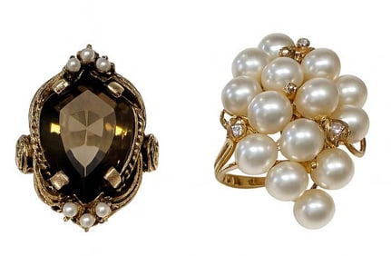 2 COCKTAIL RINGS, 1 TOPAZ  & 1 6MM PEARL W/ DIAM ACCENTS, RING SIZE 6-6 1/2  14.0 DWT