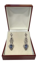 18KT WHITE GOLD DIAMOND & SAPPHIRE DROP EARRINGS 5.2 DWT APPROX. 1 1/2" LONG