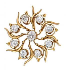 ANTIQUE 14KT GOLD BROOCH / PENDANT WITH DIAMONDS APPROX. .8 TCW DIAMONDS & 4.4 DWT 1" DIAM