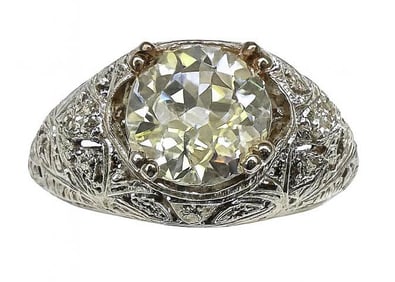 APPROX. 1.3 CT ROUND DIAMOND SET IN 14KT WHITE GOLD FILIGREE SETTNG,  RING SIZE 6,  2.4 DWT
