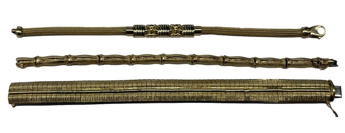 3- 14KT YELLOW GOLD BRACELETS, ALL MARKED 14KT ITALY ALL APPROX. 7 1/2" LONG  APPROX. 30.1 DWT