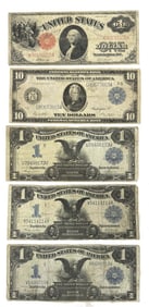 3 BLACK EAGLE $1.00 BILLS SERIES 1899 &  1917 WASHINGTON RED SEAL $1.00 BILL  & 1914 $10.00 LARGE