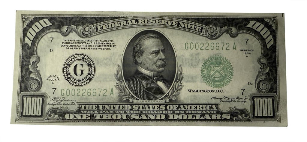1934 $1,000.00 FEDERAL RESERVE NOTE W/ CLEVELAND (1 of 6)