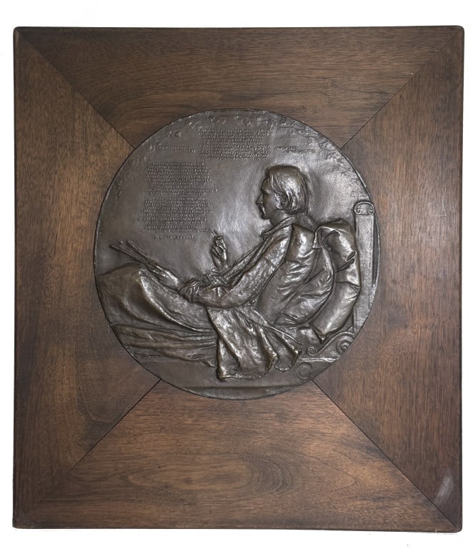 AUGUSTUS SAINT GAUDENS BAS RELIEF RONDELLE ROBERT LOUIS STEVENSON (1848 -1907) 11 3/4" DIAM 18" X (1 of 3)