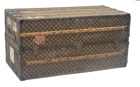 LOUIS VUITTON WARDROBE STEAMER TRUNK C.1920'S IMPRESSED BRASS & LEATHER TRIM 22" X 44" X 22"
