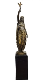 BRONZE EMILE COROIOLAN GUILLEMIN "FEMME INDIENNE" ORIENTALIST TORCHIERE LAMP, BARBEDIENNE FOUNDRY