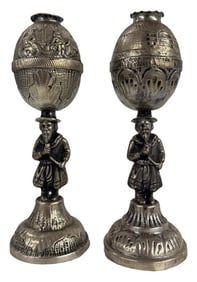 PR OF CONTINENTAL SILVER JUDAICA HAVDALAH SPICE TOWERS OR BESAMIM, UNKNOWN PURITY, UNMARKED 28 TROY