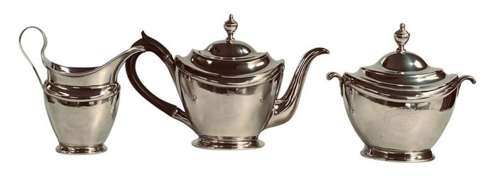 COIN SILVER SILAS WHITE HOWELL C.1805 TEA SET 3 PIECES, (ALBANY NY SILVERSMITH)   APPROX. 36.8 TROY