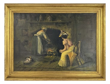 OIL/ CANVAS "AT THE HEARTH" SGND A.S. NEWSHAM 20" X 28"