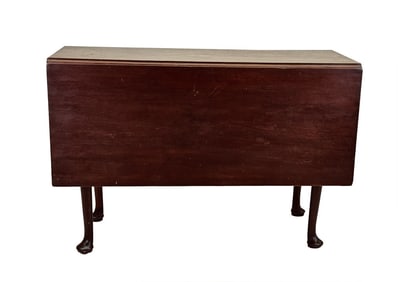 LATE 18TH / EARLY 19THC. QUEEN ANNE DROPLEAF TABLE 28" X 49 1/2" OPEN & 17" CLOSED X 42" LONG