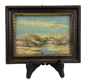 W.E. BAUM (1884-1956) "WINTER LANDSCAPE W/ STREAM" 5" X 7"