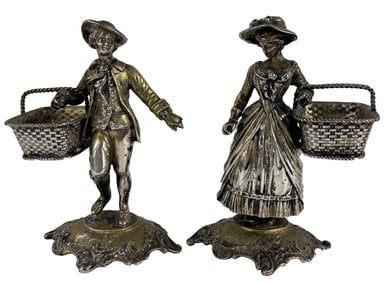 PR OF .800 FINE SILVER FIGURAL SWEET MEAT DISHES APPROX. 23.5 TROY OZ,  7" TALL