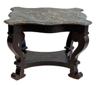 BOSTON EMPIRE CENTER, TABLE EGYPTIAN MARBLE TOP OLD MARBLE REPAIR  30" X 38" X 30"