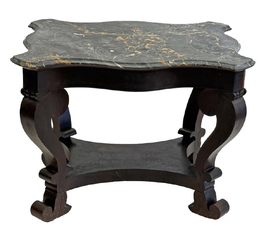 BOSTON EMPIRE CENTER, TABLE EGYPTIAN MARBLE TOP OLD MARBLE REPAIR 30" X 38" X 30" (1 of 5)