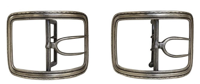 RARE PAIR OF 18THC. COIN SILVER  SHOE BUCKLES MARKED ISAAC HUTTON , ALBANY NY  3 1/2" X 2"