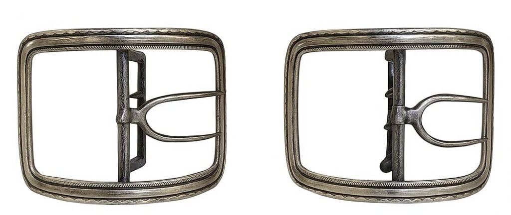 RARE PAIR OF 18THC. COIN SILVER SHOE BUCKLES MARKED ISAAC HUTTON , ALBANY NY 3 1/2" X 2" (1 of 5)