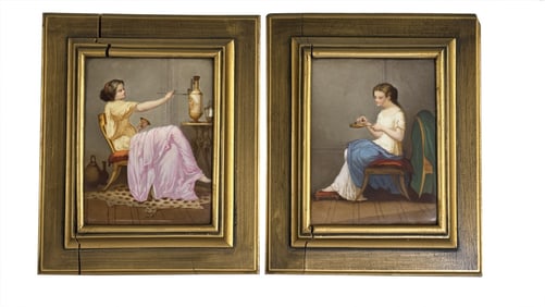 PR OF PAINTED PORCELAIN PLACQUES IN THE MANNER OF KPM  9" X 7"