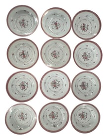 12- 18THC. CHINA TRADE PORCELAIN BOWLS, HAND PAINT USUAL MINOR EDGE FRITTING, 9" DIAM