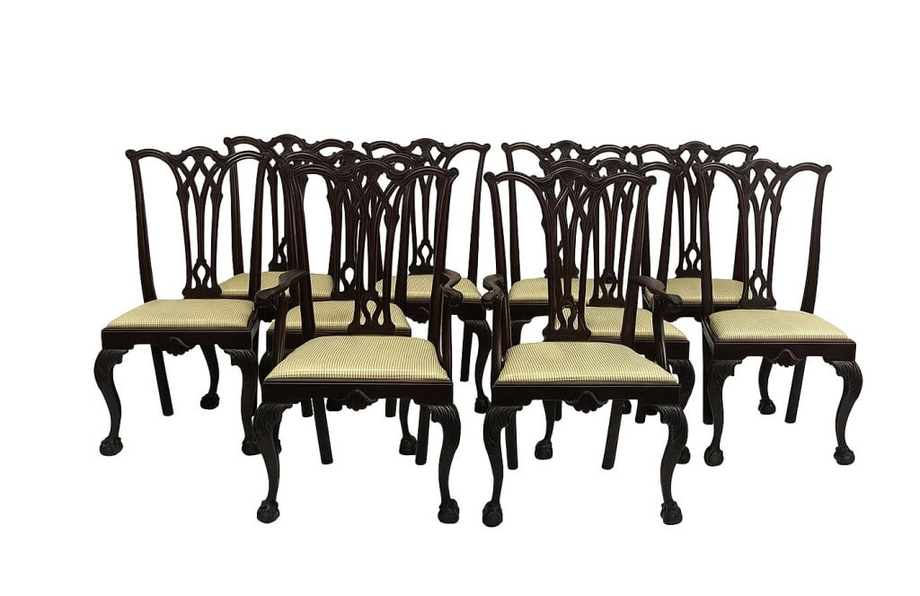 SET OF 10 - 19THC. CHIPPENDALE DINING CHAIRS, 40 1/2'" T X 21 1/2" WIDE X 19 1/2" DEEP (ARMS 41" X (1 of 17)