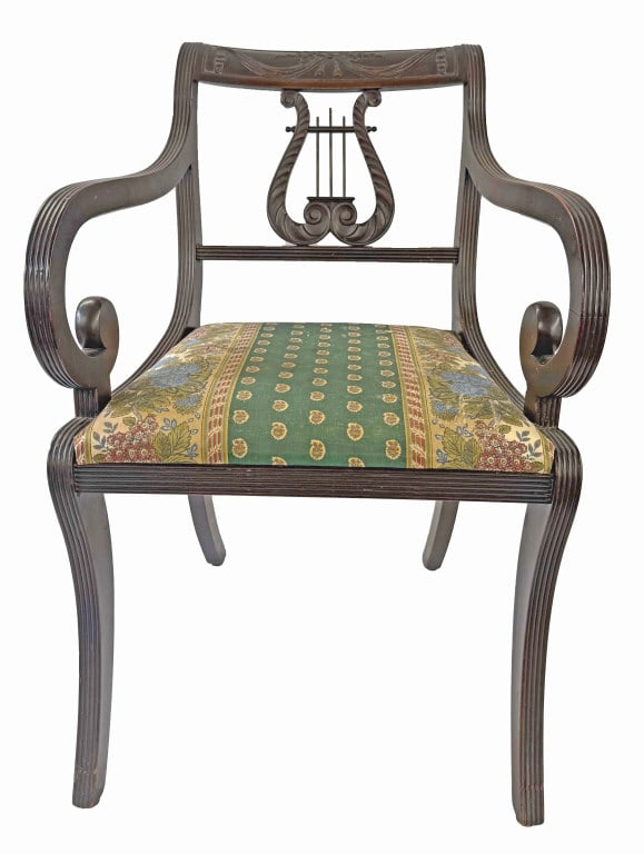 PHYFE SCHOOL LYRE BACK ARM CHAIR 33 1/2' TALL X 21": PHYFE SCHOOL LYRE BACK ARM CHAIR 33 1/2' TALL X 21"