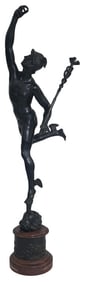 BRONZE "MERCURY " AFTER GIAMBOLOGNA ON ROUGE MARBLE BASE 31" TALL