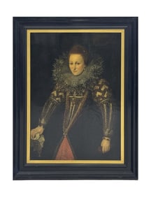 O/P PORTRAIT OF AN ELIZABETHAN NOBLE WOMAN, LABELED IN VERSO, ON CRADLED PANEL   42" X 30"