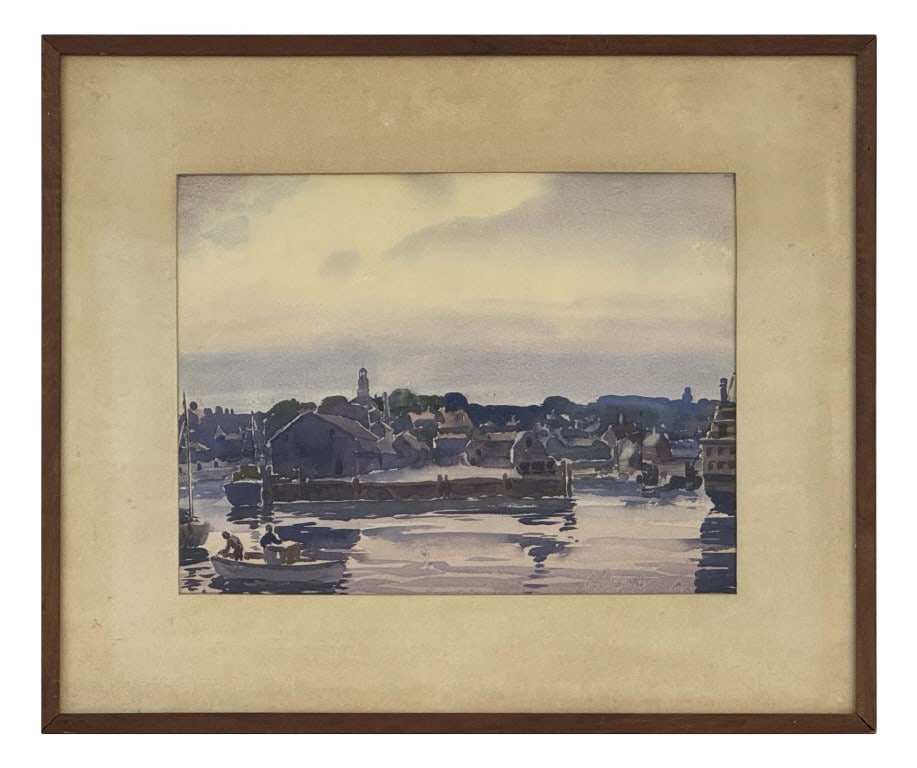 WATERCOLOR EDGAR W. JENNY "PANORAMA OF NANTUCKET (1869 - 1939)  EXHIBITION TAG FROM THE MET  15" X (1 of 6)