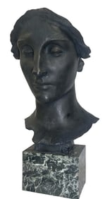 DANIEL CHESTER FRENCH BRONZE BUST, STUDY FOR THE HEAD OF MELVIN MEMORIAL OR "MOURNING VICTORY" IN
