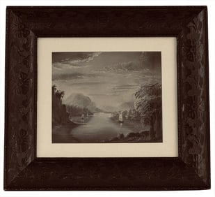 SANDPAPER LANDSCAPE SIGNED DOUGHTY, PROB. THOMAS (1793 - 1856) HUDSON RIVER LANDSCAPE 8 3/4" 10 1/2"
