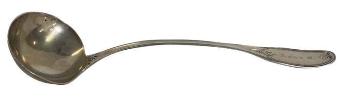 COIN SILVER MULFORD & WENDELL LADEL, 13 1/2" LONG APPROX. 6.9 TROY OZ