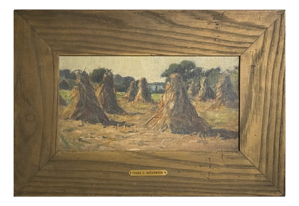 OIL/BOARD "CORNFIELD" BY FRANK C. MATHEWSON (1862- 1941) 7" X 21" (1 of 5)