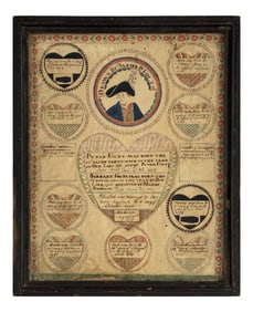 1819  WATERCOLOR THEOREM, JACOB P. FOLTS FAMILY RECORD, HERKIMER, NY, ATTRIB. TO WILLIAM MURRAY  17