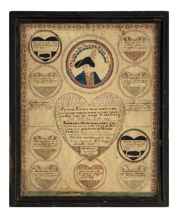 1819  WATERCOLOR THEOREM, JACOB P. FOLTS FAMILY RECORD, HERKIMER, NY, ATTRIB. TO WILLIAM MURRAY  17 (1 of 9)